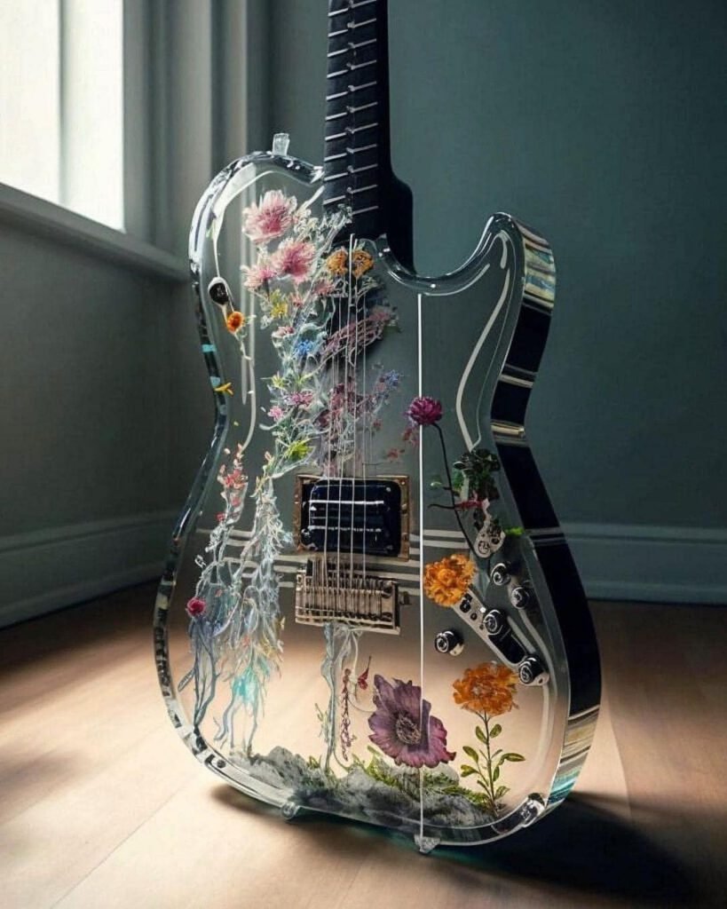 Standing floral design guitar